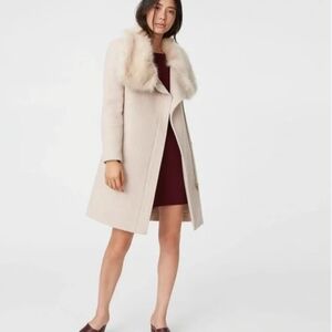 Club Monaco Cream Trench Coat with Fur Collar